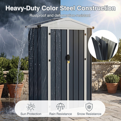 4 X 2 X 6 FT Outdoor Storage Shed, Sloping Roof, Lockable Door, Gray