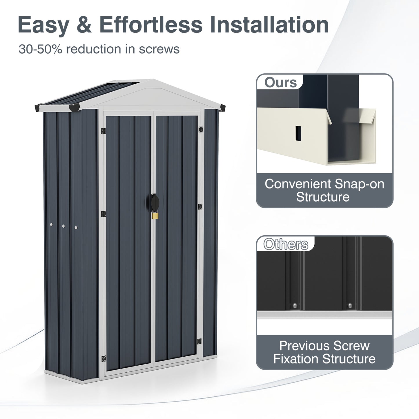 4 X 2 X 6 FT Outdoor Storage Shed, Sloping Roof, Lockable Door, Gray