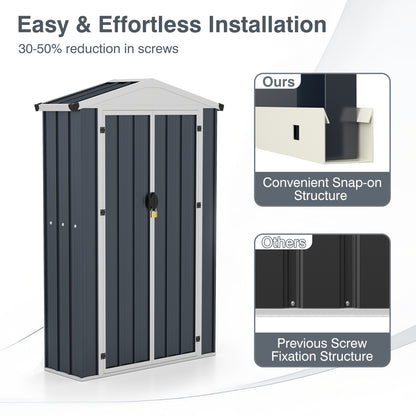 4 X 2 X 6 FT Outdoor Storage Shed, Sloping Roof, Lockable Door, Gray