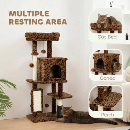 Arbre à chat de 41 pouces avec poteaux à gratter, lit, condo, plates-formes