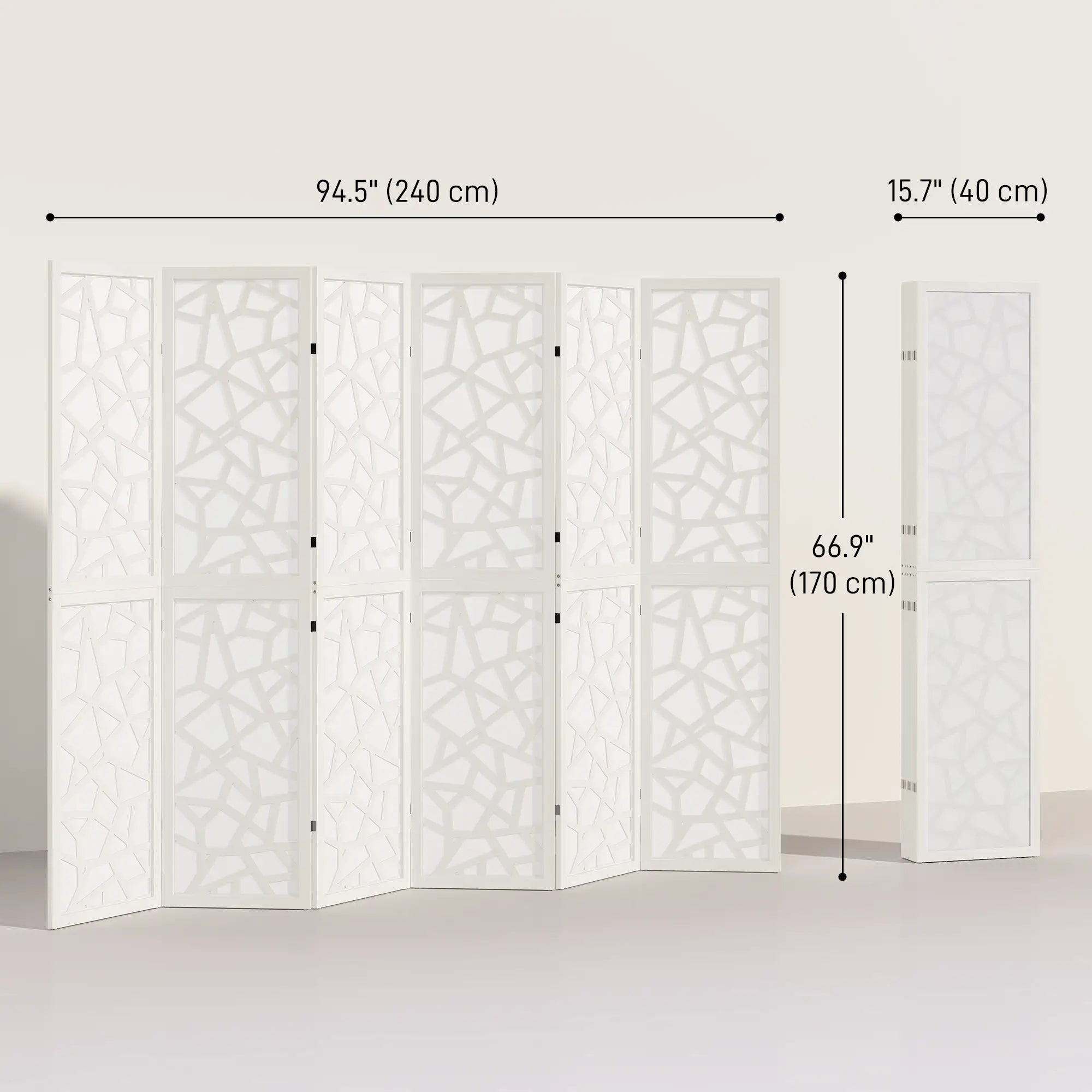 6 Panel Room Divider, 5.6 FT, Geometric Pattern Privacy Screen, White Room Dividers at Gallery Canada