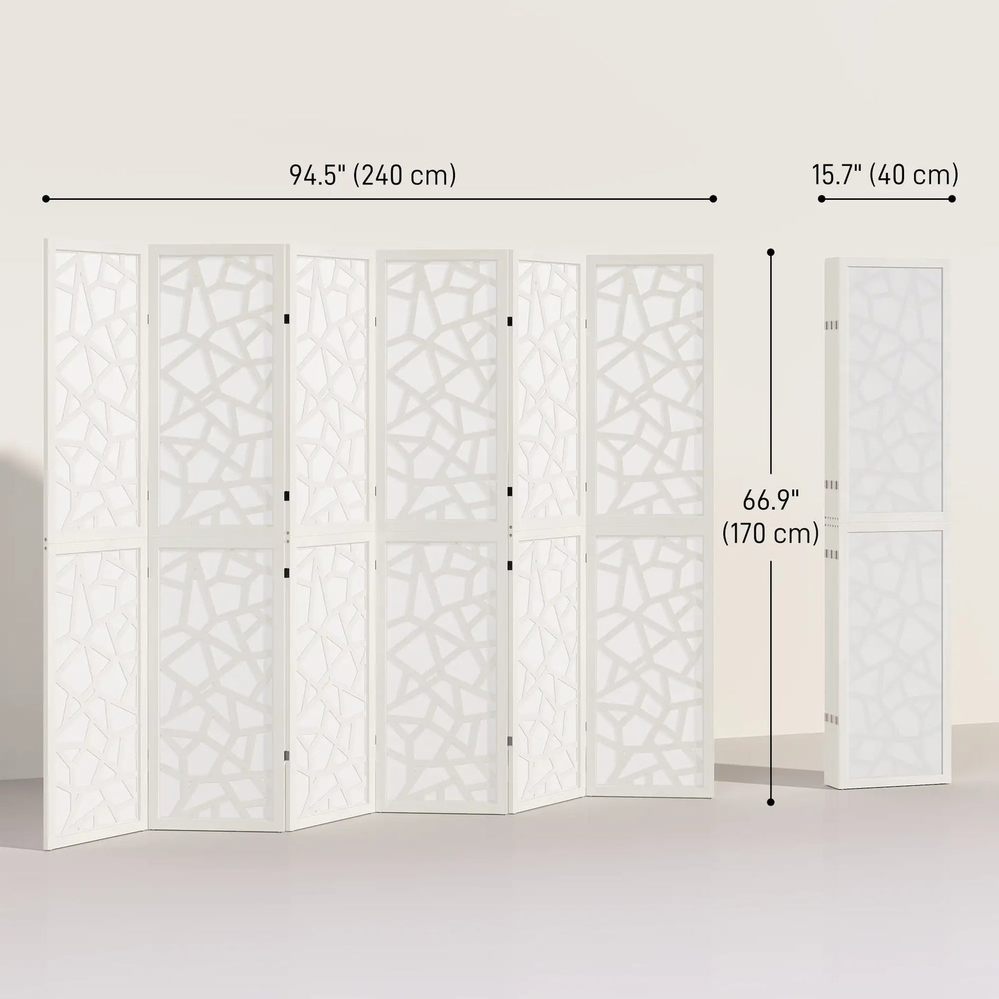 6 Panel Room Divider, 5.6 FT, Geometric Pattern Privacy Screen, White Room Dividers at Gallery Canada