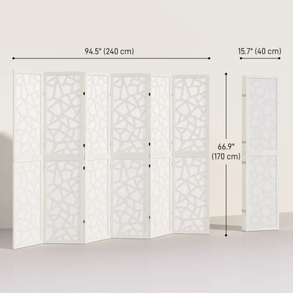 6 Panel Room Divider, 5.6 FT, Geometric Pattern Privacy Screen, White Room Dividers at Gallery Canada