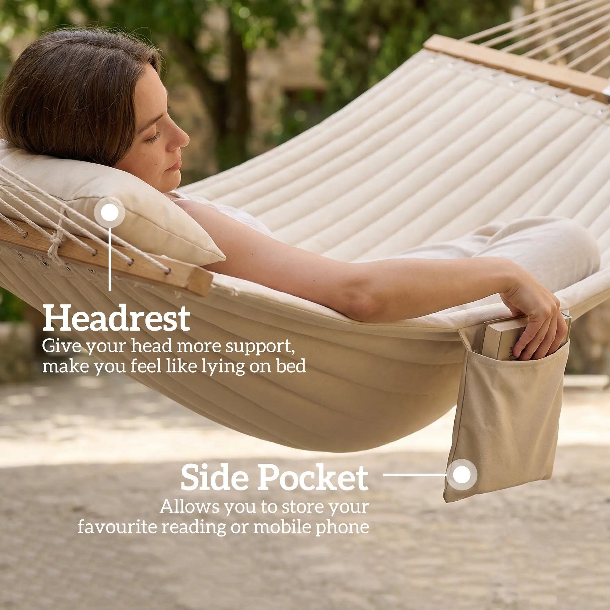 Outdoor Padded Camping Hammock With Pillow, 200 x 140 cm, Cream White Camping Hammocks at Gallery Canada