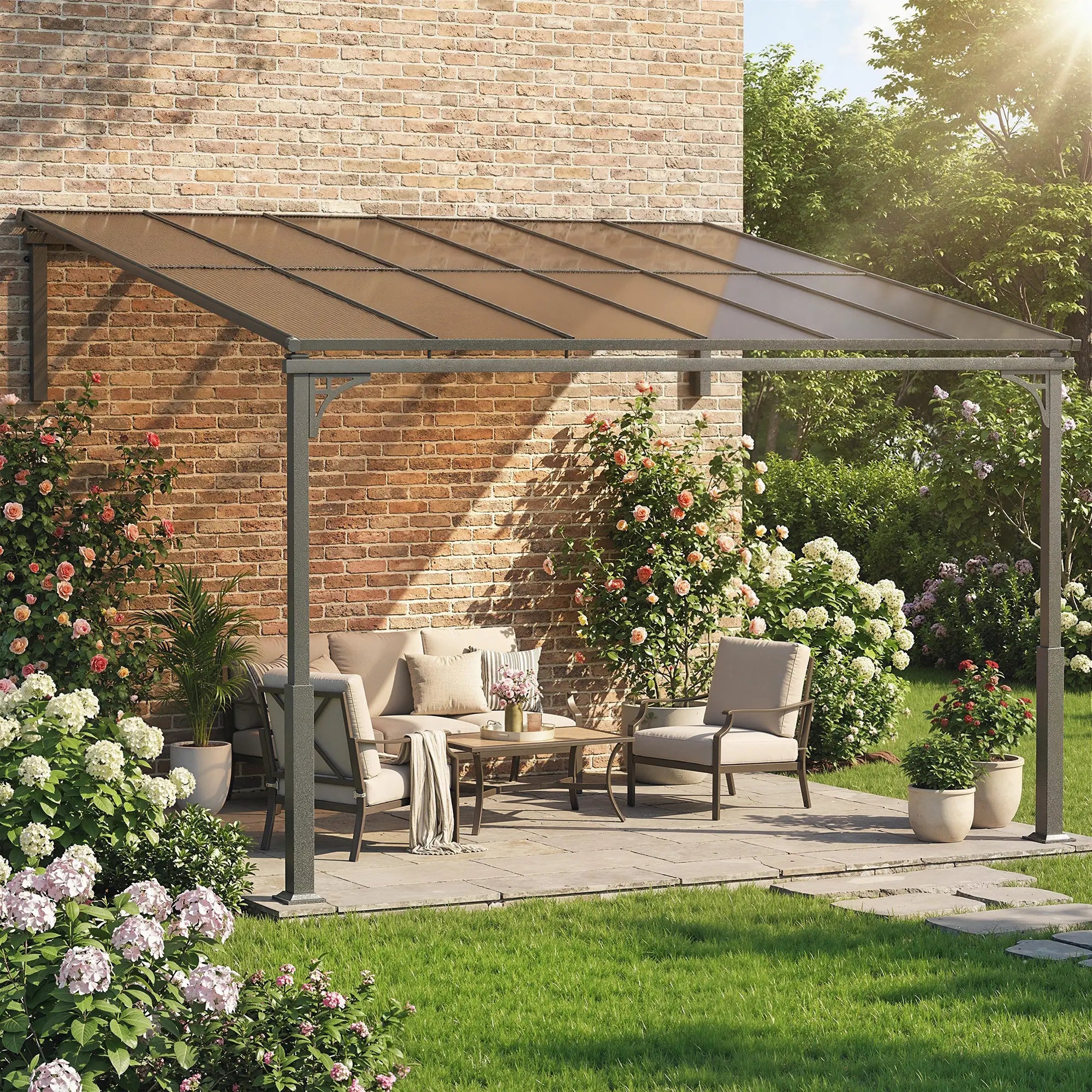 11' x 10' Outdoor Pergola, Wall Mounted Hardtop Gazebo, Polycarbonate Roof Pergolas at Gallery Canada