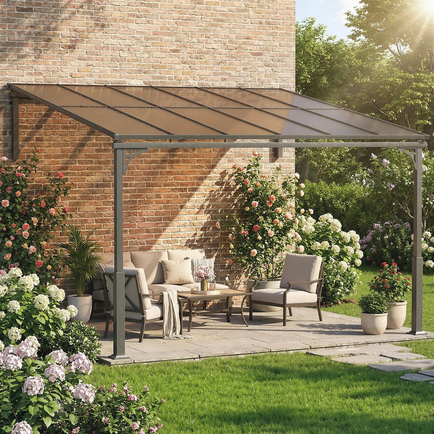 11' x 10' Outdoor Pergola, Wall Mounted Hardtop Gazebo, Polycarbonate Roof Pergolas at Gallery Canada