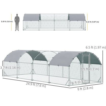 Large Metal Chicken Coop, Walk-in Enclosure, Poultry Hen Run, 9.2' x 24.9' x 6.5', Silver Chicken Coops at Gallery Canada