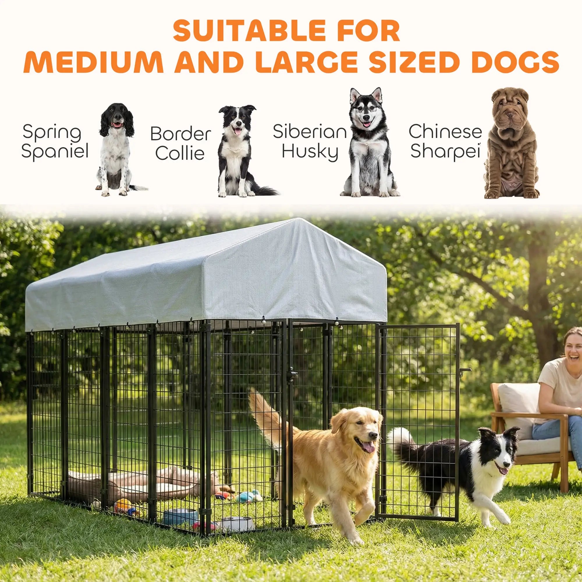 Outdoor Dog Kennel With Roof, 8' x 4' x 6', Heavy Duty Welded Wire Playpen Dog Kennels at Gallery Canada