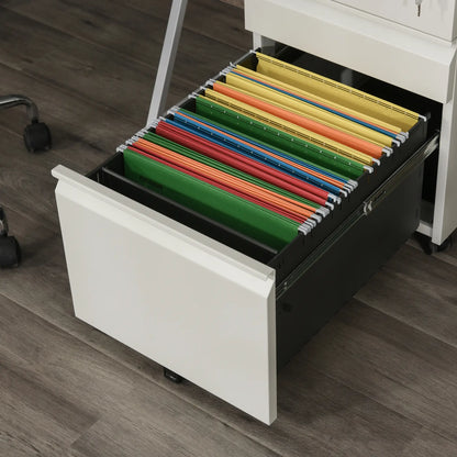 3 Drawer Lockable Filing Cabinet on Wheels, Legal Letter A4 Files, White Office Cabinets & Cupboards at Gallery Canada