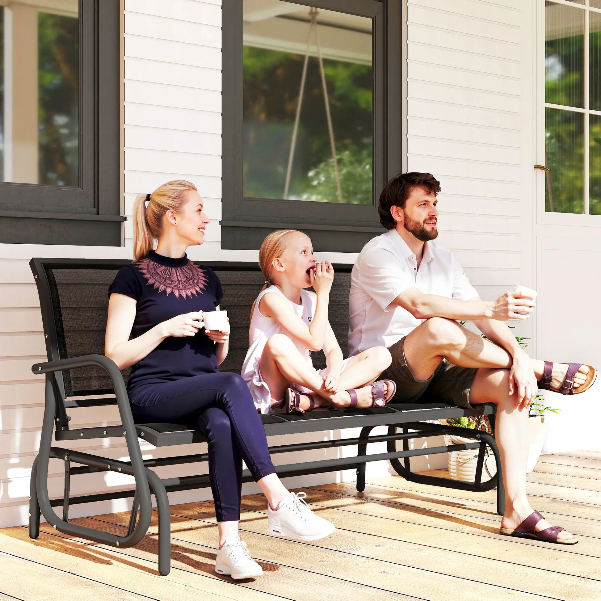 3-Seat Outdoor Glider Chair, Steel Frame, Sling Fabric, Black Outdoor Gliders at Gallery Canada