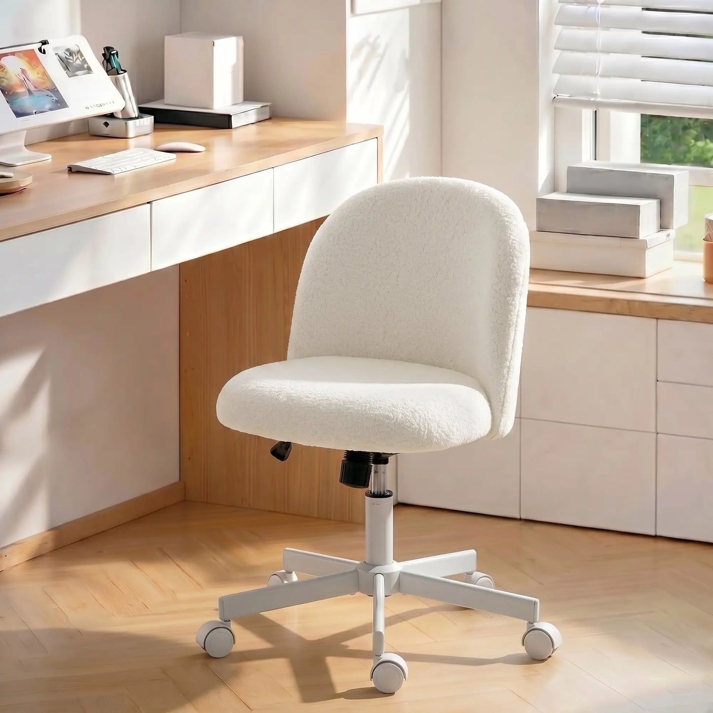 Swivel Tilt Desk Chair, Adjustable Height, Wheels, Cream White