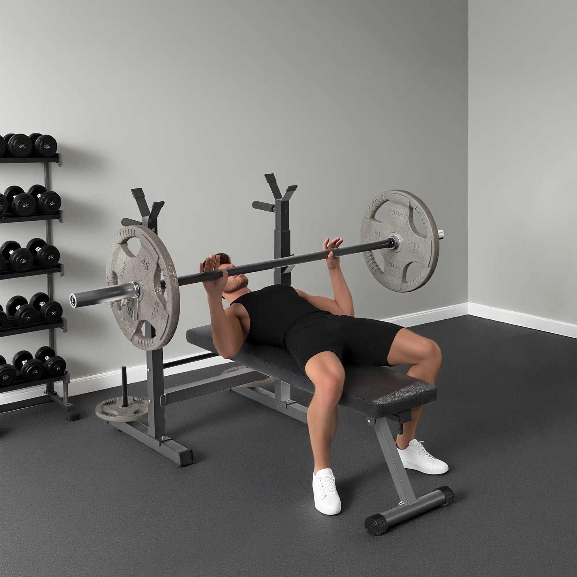 Adjustable Weight Bench, Foldable with Barbell Rack, Dip Station, Black and Grey Weight Benches at Gallery Canada