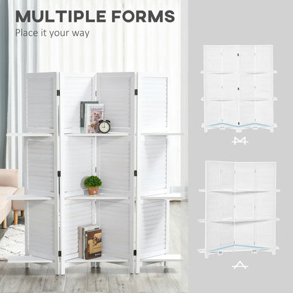 4-Panel Wall Partition, 3 Storage Shelves, Foldable, Wooden Frame, 5.6FT, White Room Dividers at Gallery Canada
