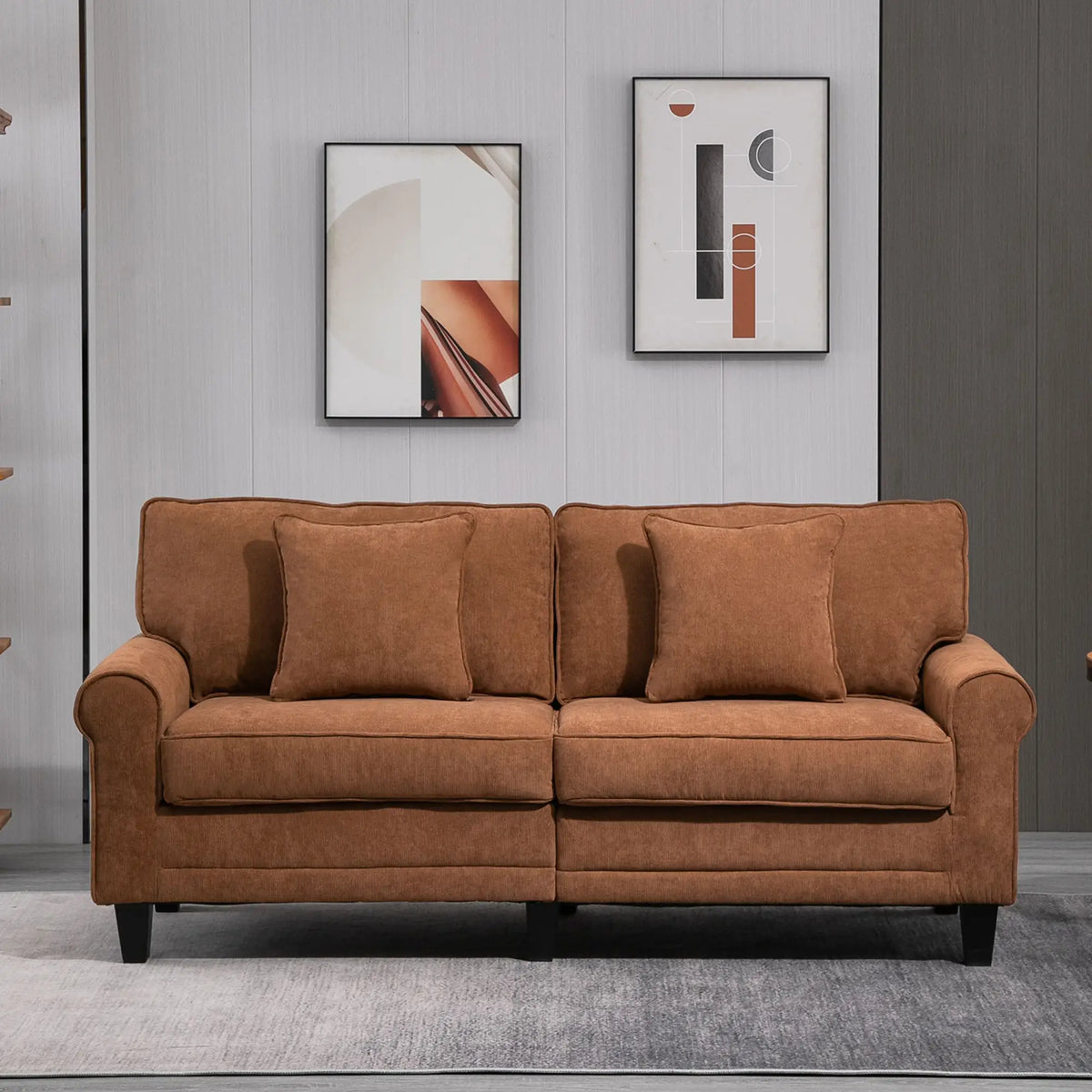 Modern 3 Seater Sofa, Corduroy Couch, Pine Wood Legs, Brown, Brown 3-Seater Sofas at Gallery Canada