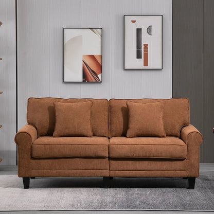 Modern 3 Seater Sofa, Corduroy Couch, Pine Wood Legs, Brown, Brown 3-Seater Sofas at Gallery Canada