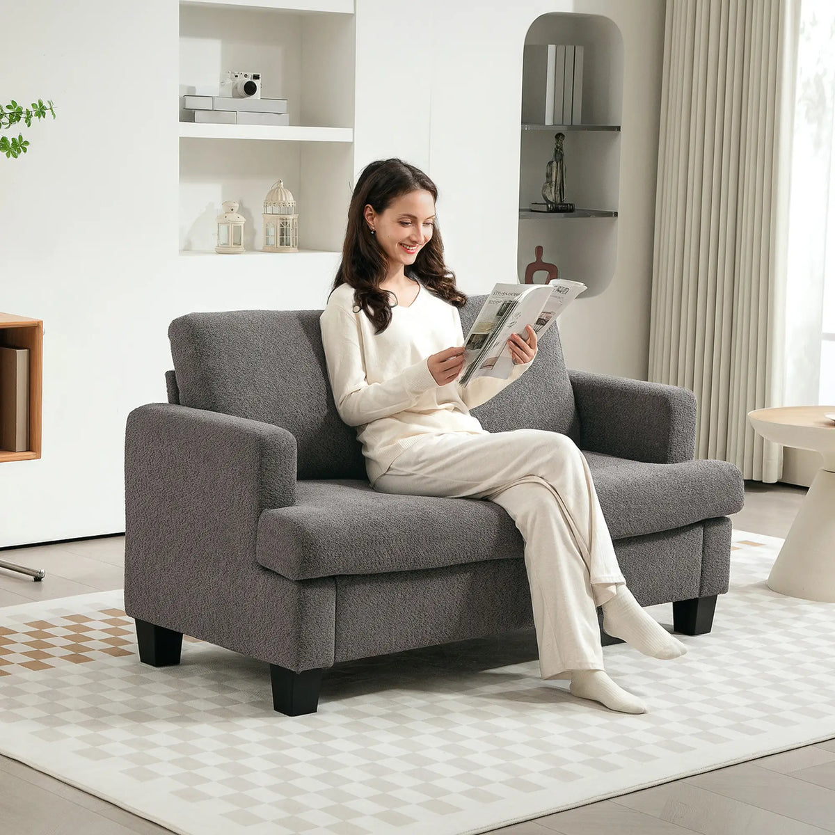 54.3" Loveseat Sofa, 2 Seater, Removable Cushions, Solid Wood Frame, Dark Grey 2-Seater Sofas at Gallery Canada