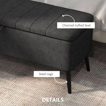 40" Ottoman with Storage, Linen Upholstered Bench, Dark Grey