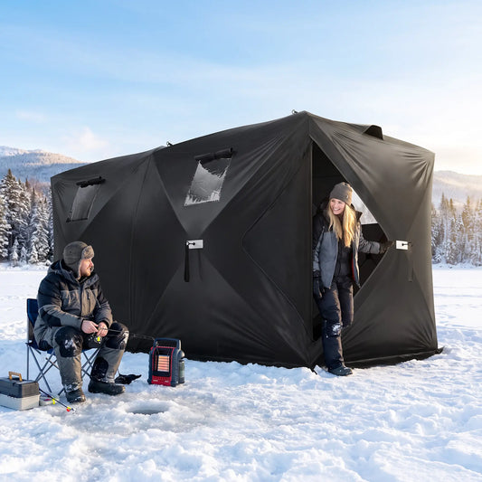 4 Person Pop-Up Ice Fishing Tent, Portable Shelter, Black Ice Fishing Tents Black at Gallery Canada