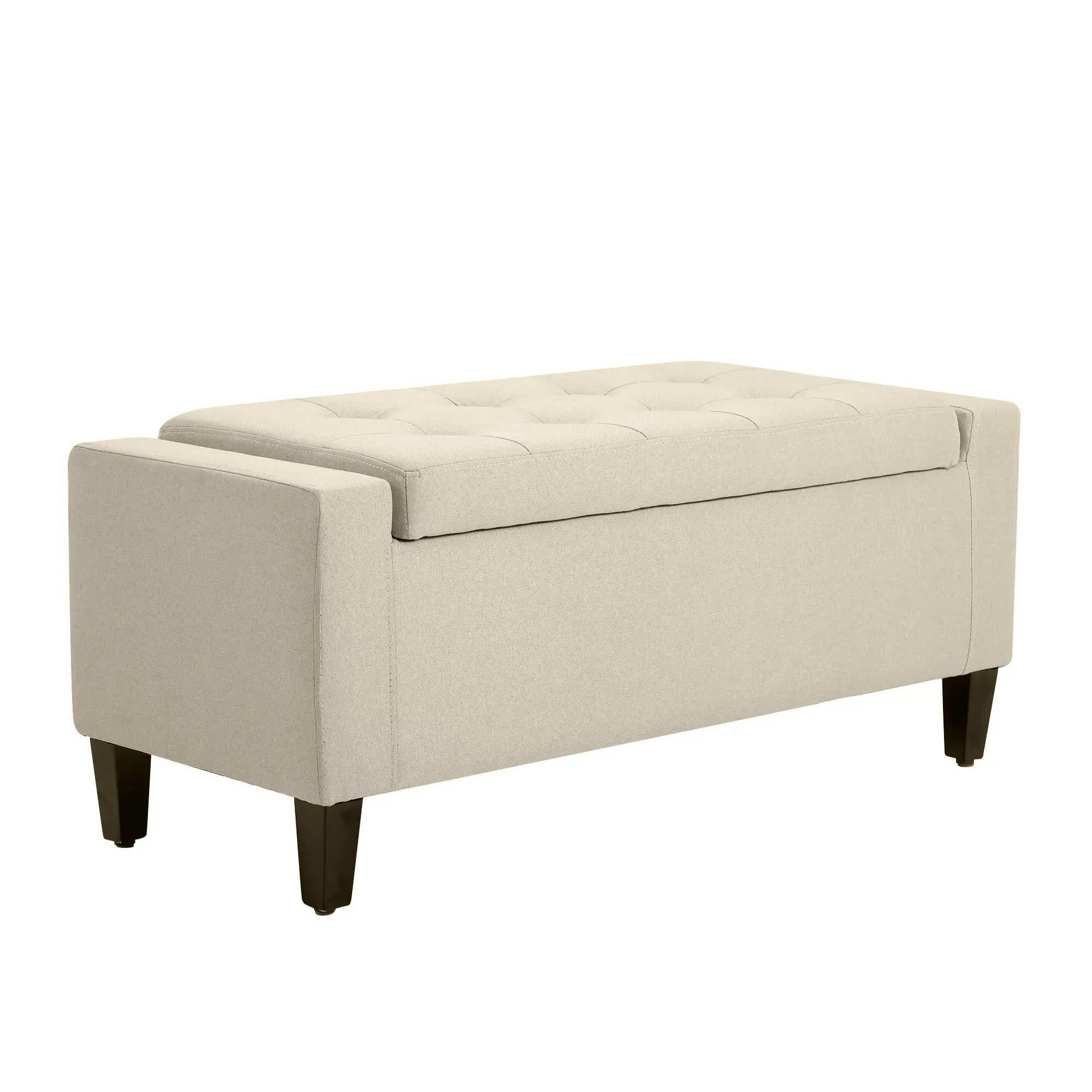 Storage Ottoman Bench, Tufted Linen Fabric, Flip Top, Beige Storage Ottomans & Benches Beige at Gallery Canada