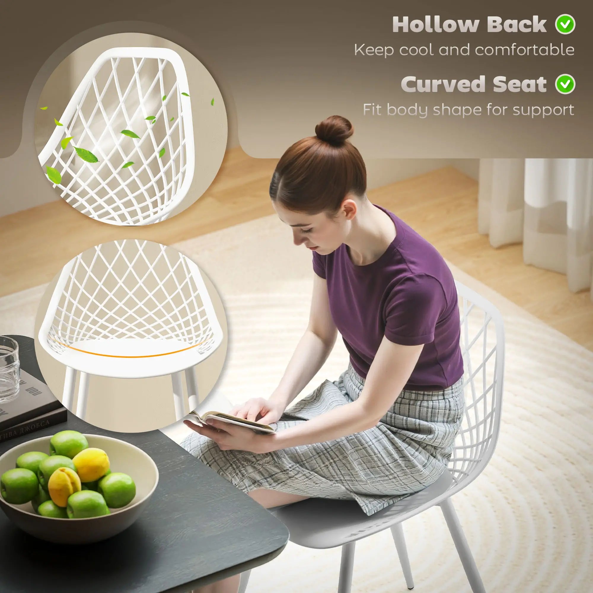 Modern Dining Chairs Set of 4, Plastic with Metal Legs, White Dining Chairs at Gallery Canada