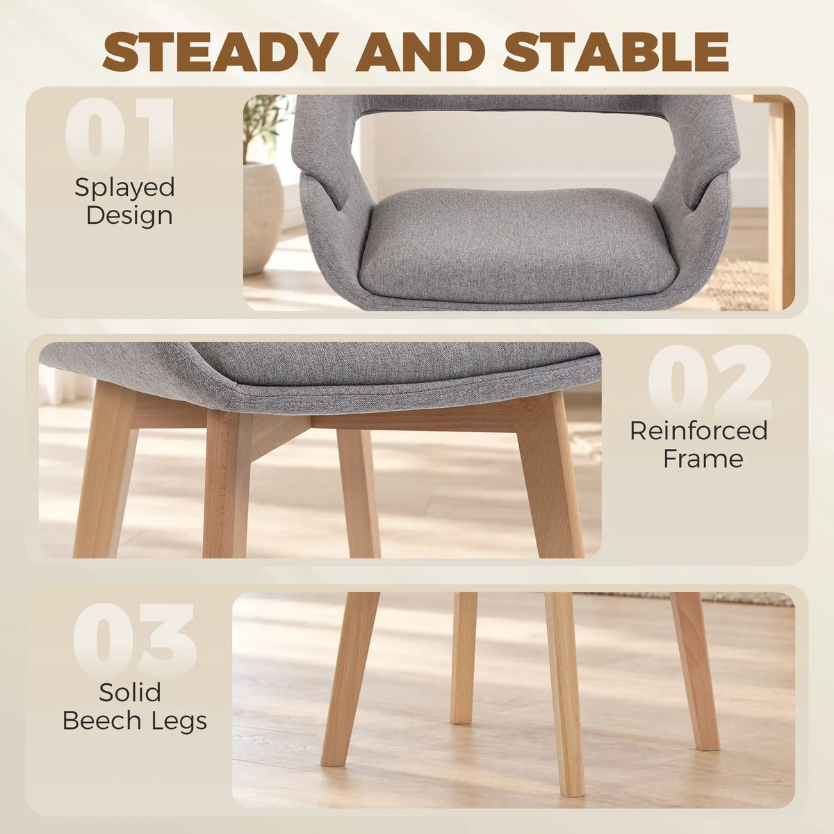 Linen Fabric Dining Chairs Set of 2, Light Grey
