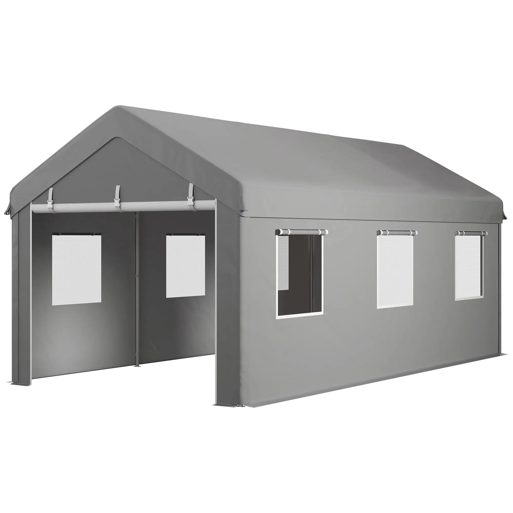 10' x 20' Heavy Duty Carport, Portable Garage, 6 Mesh Windows, 2 Doors, Grey Car Shelters Light Grey at Gallery Canada