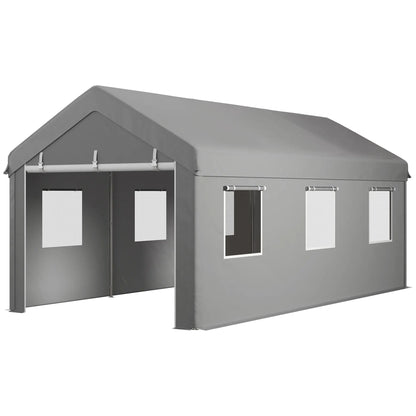 10' x 20' Heavy Duty Carport, Portable Garage, 6 Mesh Windows, 2 Doors, Grey Car Shelters Light Grey at Gallery Canada