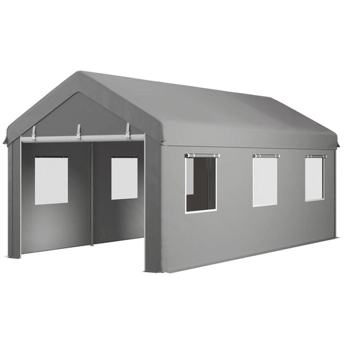 10' x 20' Heavy Duty Carport, Portable Garage, 6 Mesh Windows, 2 Doors, Grey