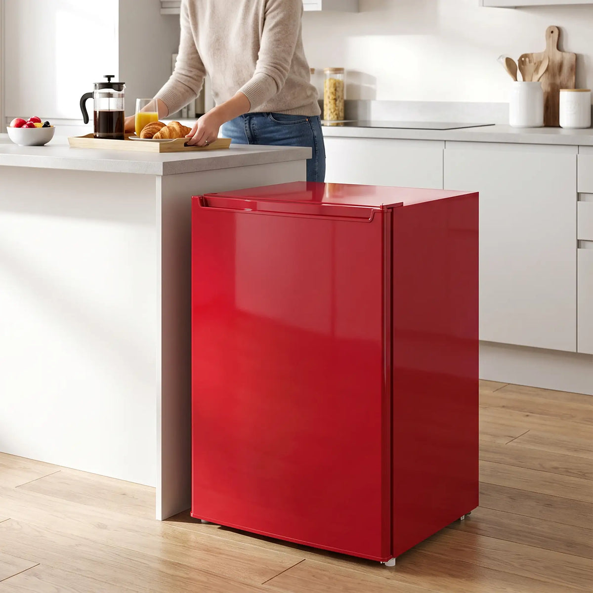 Upright Freezer 2.1 Cubic Feet, Reversible Door, 2 Shelves, Red
