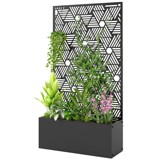 Metal Planter Box With Trellis, 44.5" Tall, Raised Garden Bed Galvanized Planter Boxes Black at Gallery Canada