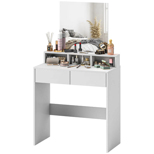 Modern Makeup Vanity Desk with Mirror, Drawers, White