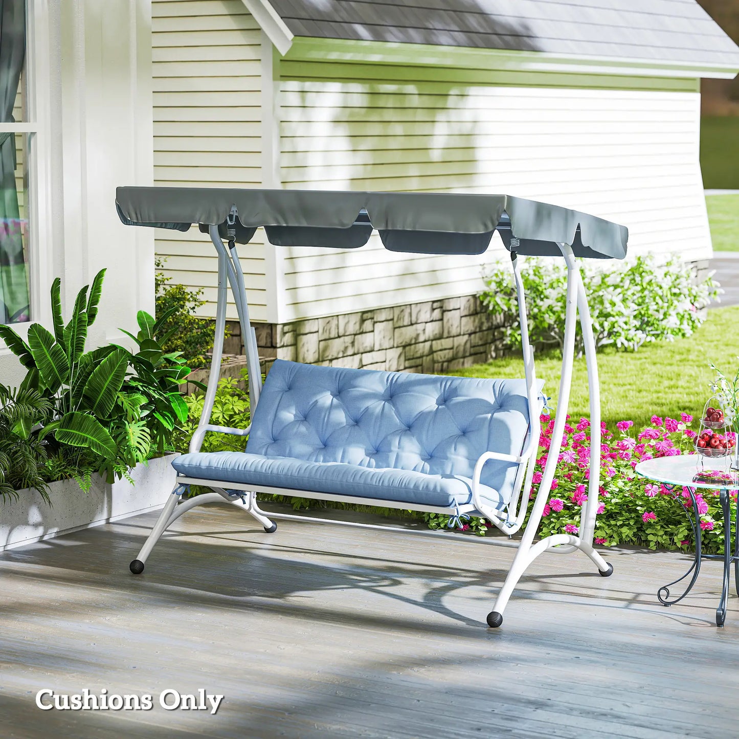 2 Seater Garden Bench Cushion, Thick Outdoor Non-Slip, 47" x 43" x 5", Light Blue Patio Chair Cushions at Gallery Canada