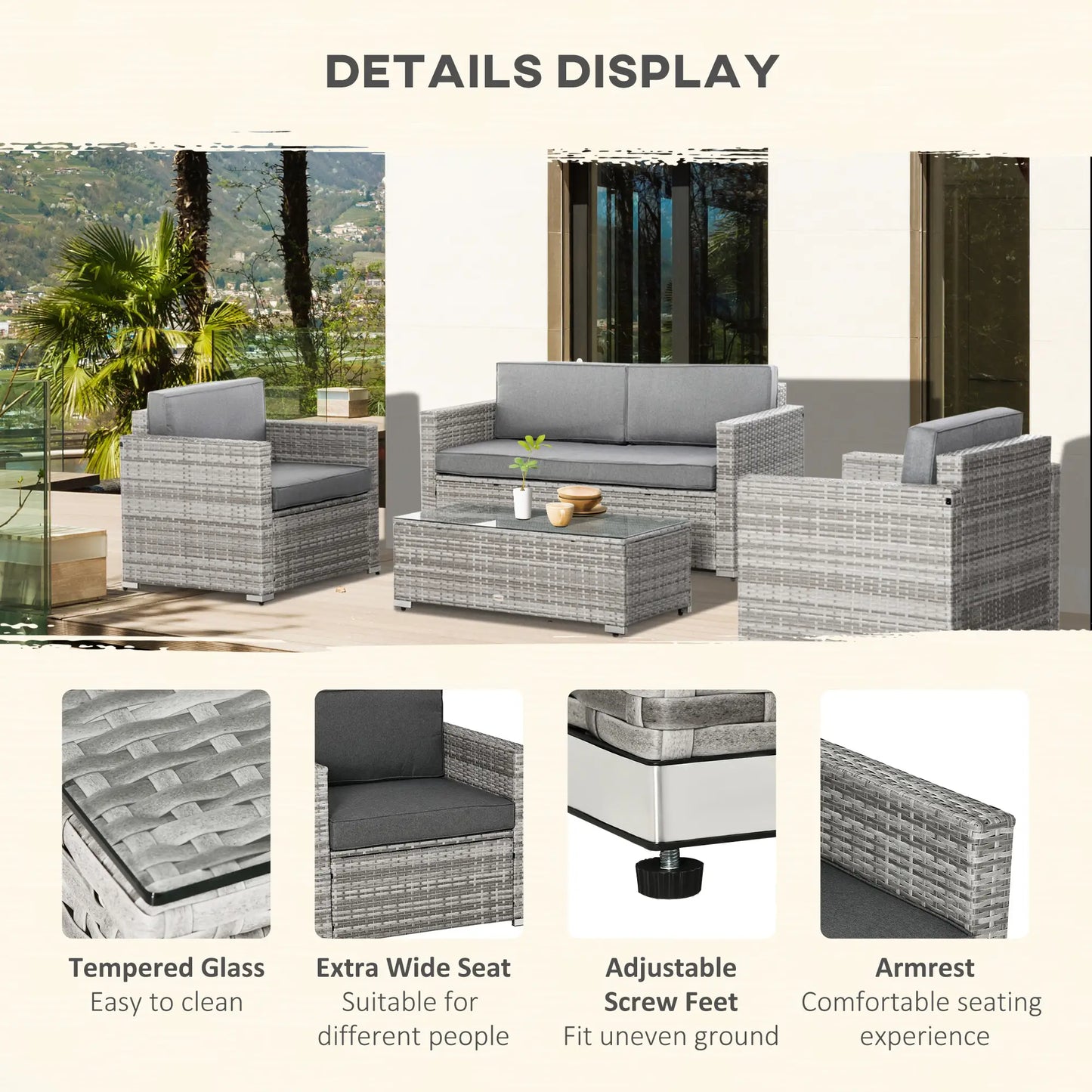 4-Piece Outdoor PE Rattan Sofa Set, Extra Wide Seat, Mixed Grey Patio Furniture Sets at Gallery Canada