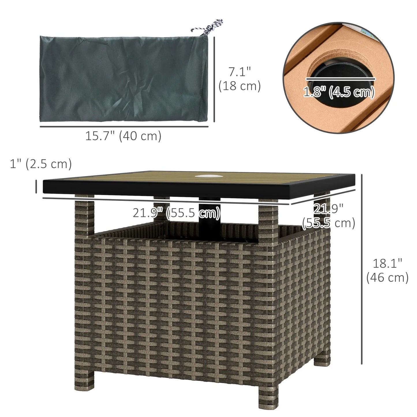 22 Square Steel Rattan Table, Umbrella Hole, Outdoor Patio, Mixed-Grey Patio Dinning Tables at Gallery Canada