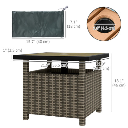 22 Square Steel Rattan Table, Umbrella Hole, Outdoor Patio, Mixed-Grey Patio Dinning Tables at Gallery Canada