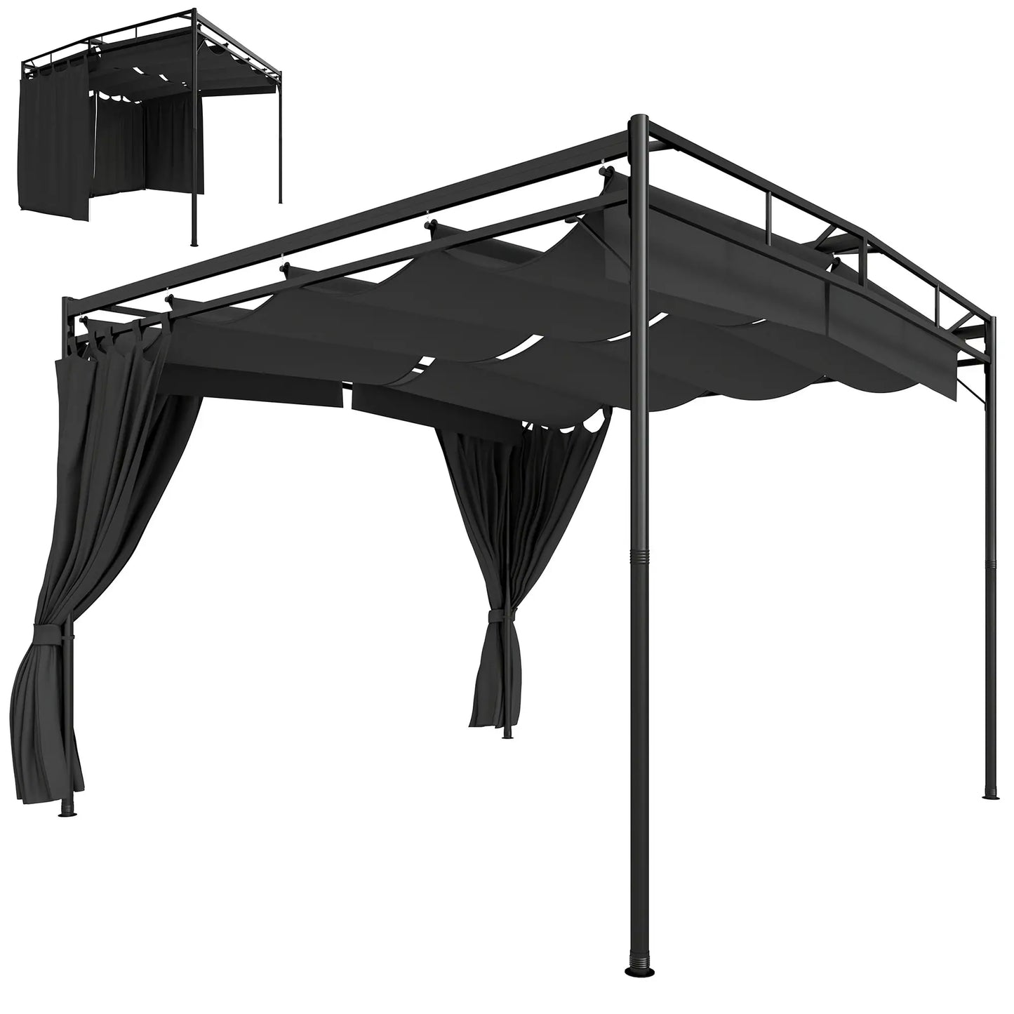 10' x 10' Retractable Pergola Canopy, Metal Garden Gazebo Sun Shade Pergolas at Gallery Canada