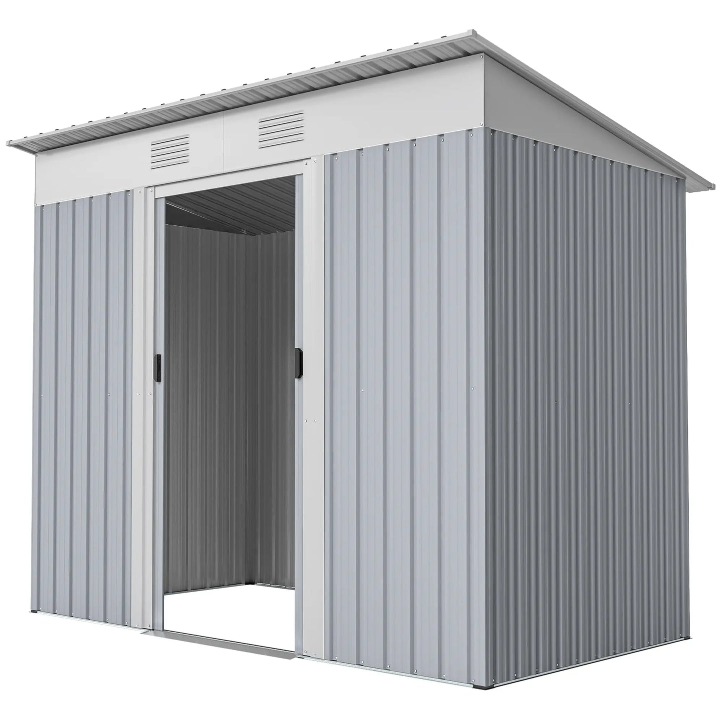 7' x 4' Metal Garden Shed, Lockable Sliding Doors, Vents, Grey