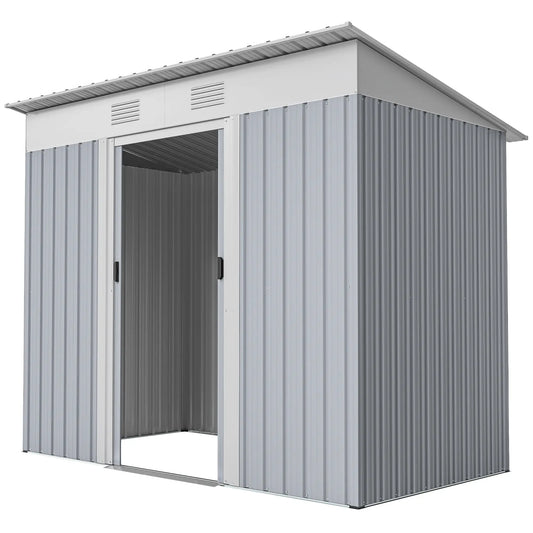 7' x 4' Metal Garden Shed, Lockable Sliding Doors, Vents, Grey
