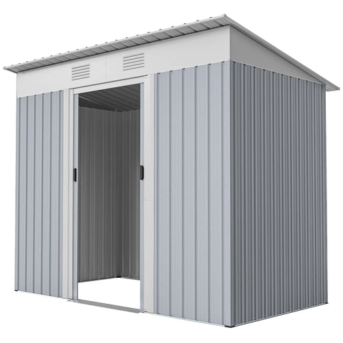 7' x 4' Metal Garden Shed, Lockable Sliding Doors, Vents, Grey