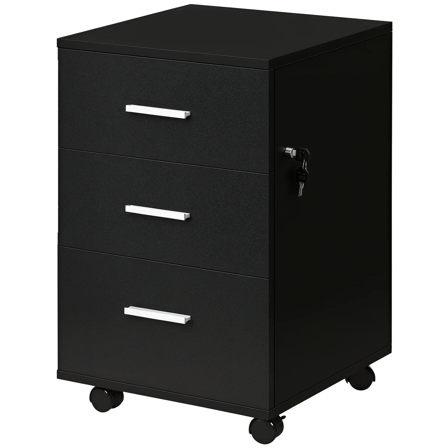 Mobile 3 Drawer File Cabinet with Wheels, Lock, Keys, Black Office Cabinets & Cupboards Black at Gallery Canada