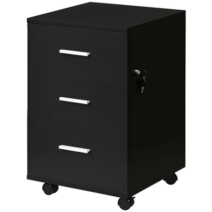 Mobile 3 Drawer File Cabinet with Wheels, Lock, Keys, Black Office Cabinets & Cupboards Black at Gallery Canada