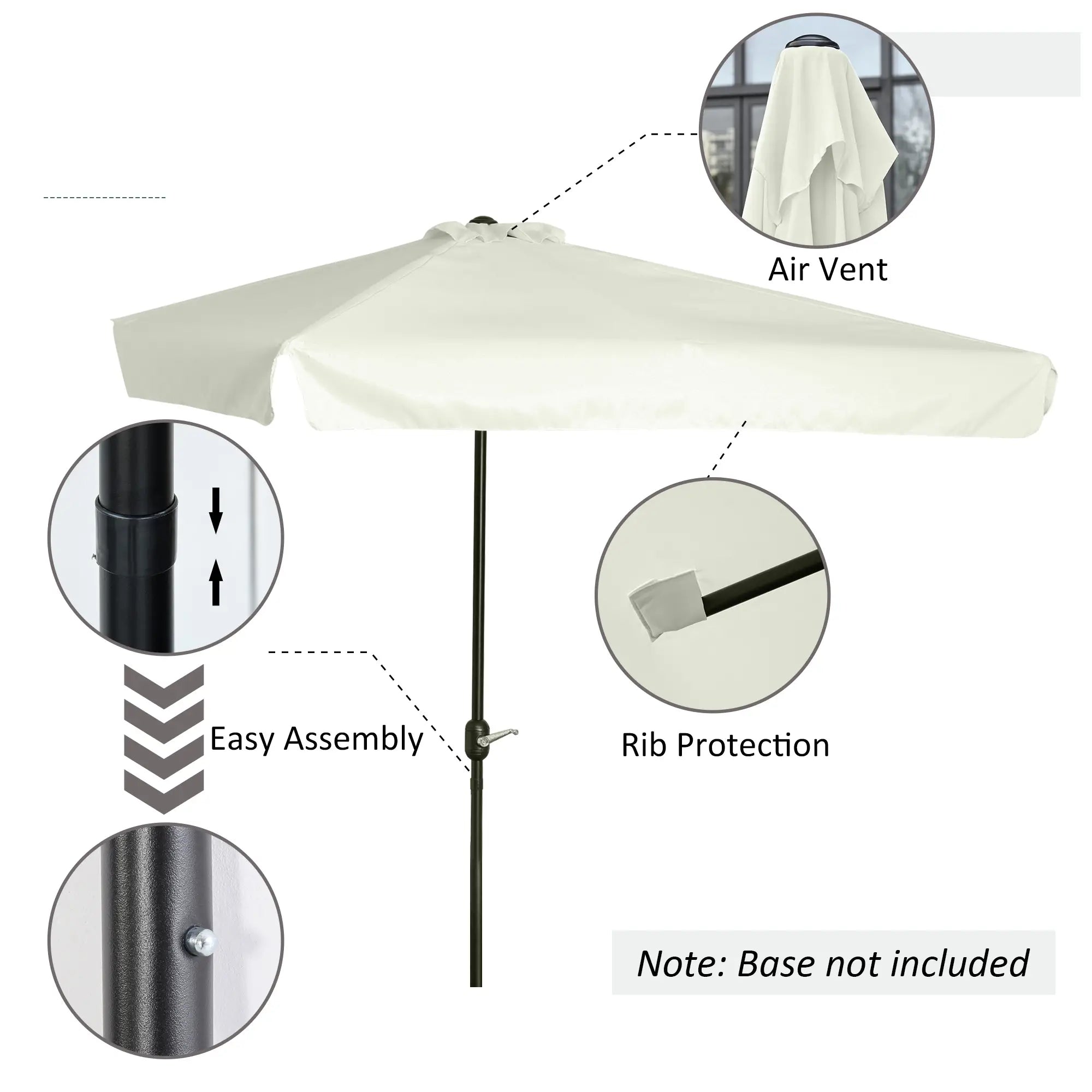 7.5ft Half Umbrella with Crank Handle, Top Vent, Cream Sun Umbrellas at Gallery Canada