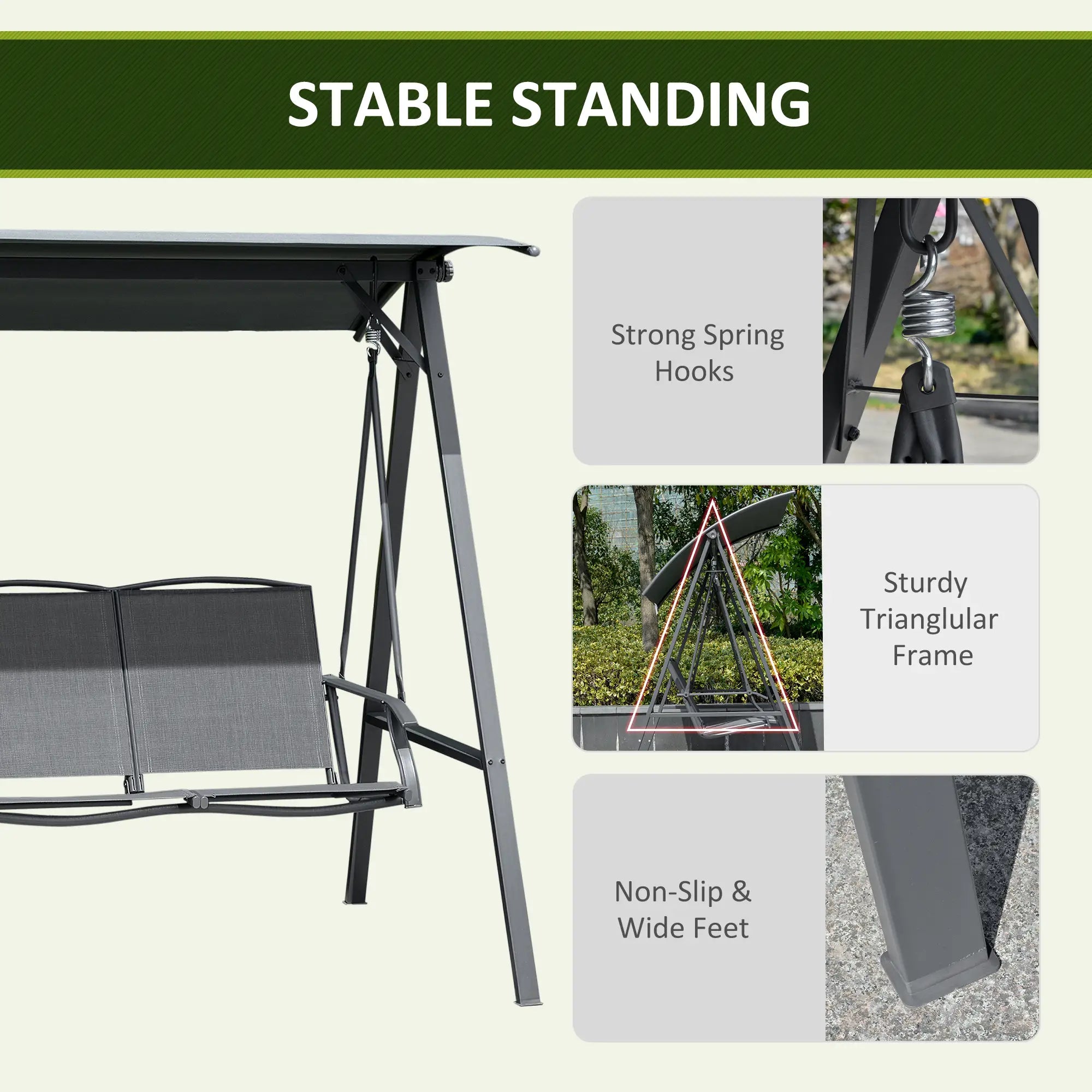 2-Seat Outdoor Porch Swing With Adjustable Canopy, Removable Seat, Steel Frame Patio Swings with Stand at Gallery Canada