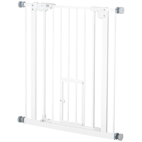Extra Wide Pet Gate With Cat Door, Auto Closing, 29-32 Inch, White