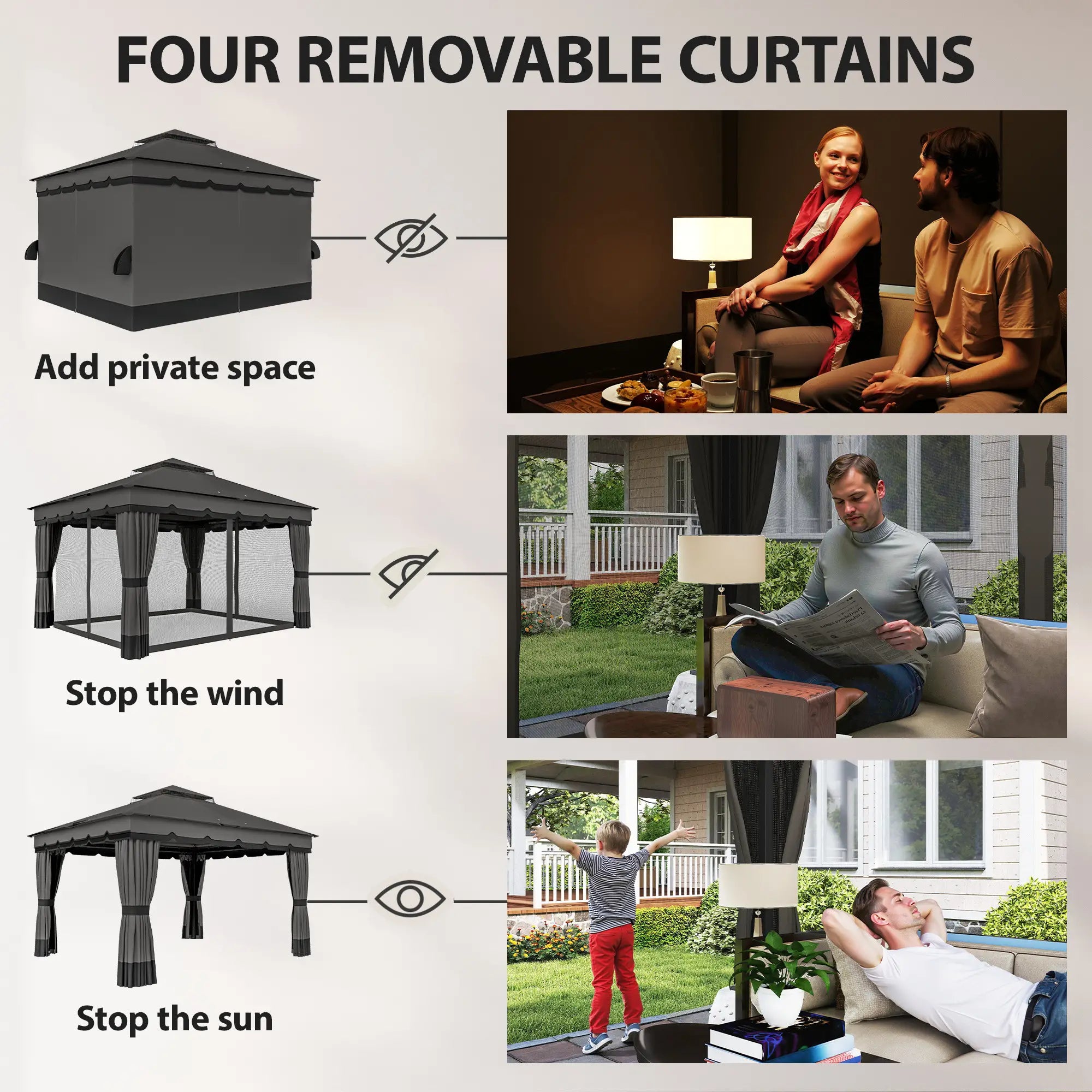 10' x 12' Double Roof Patio Gazebo Canopy With Netting, Curtains Gazebos at Gallery Canada