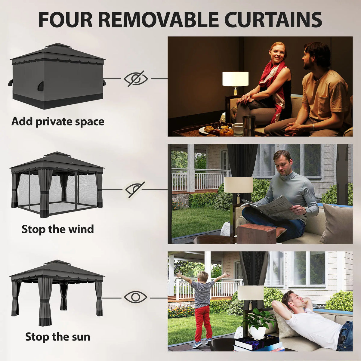 10' x 12' Double Roof Patio Gazebo Canopy With Netting, Curtains Gazebos at Gallery Canada