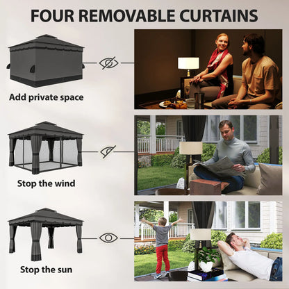 10' x 12' Double Roof Patio Gazebo Canopy With Netting, Curtains Gazebos at Gallery Canada