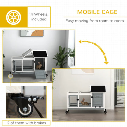 Rabbit Cage With Wheels, Ramp, Run, Tray, Indoor Outdoor, Grey