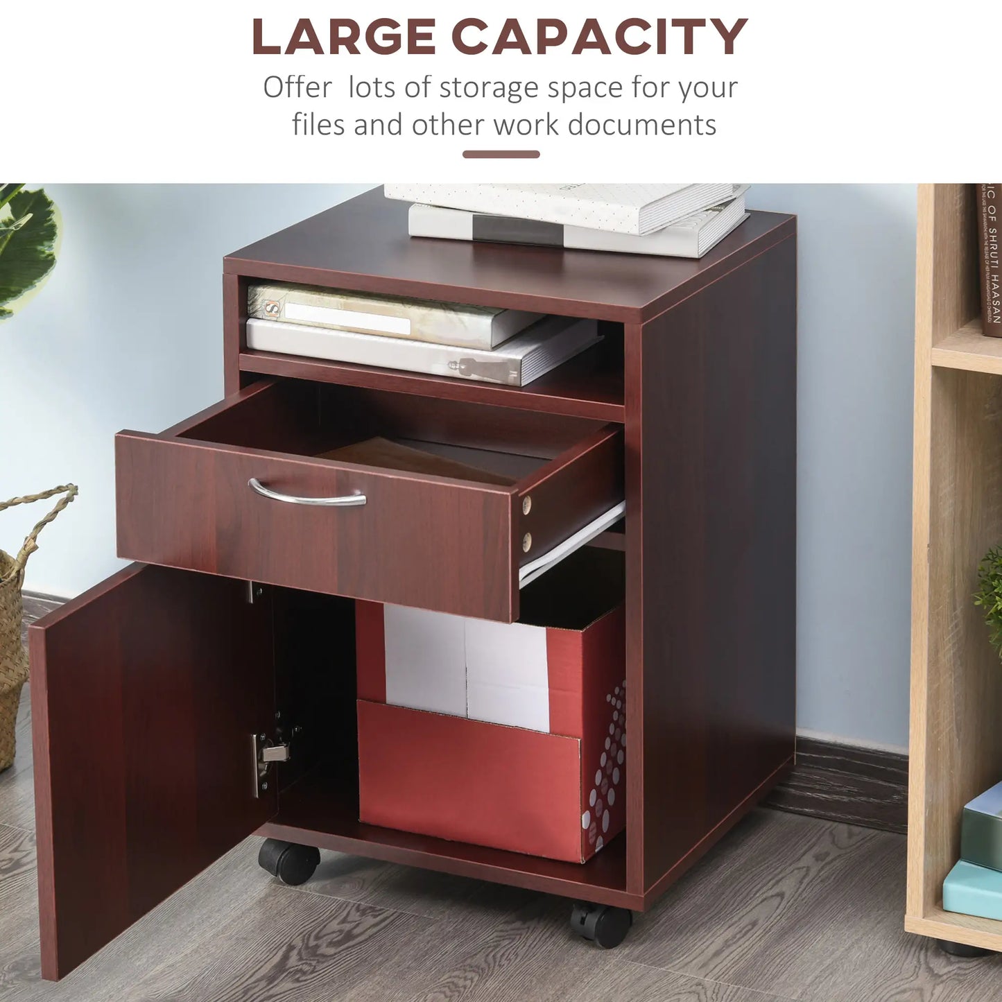 24" Small Filing Cabinet, Open Compartment, Drawer, Wheels, Espresso Office Cabinets & Cupboards at Gallery Canada