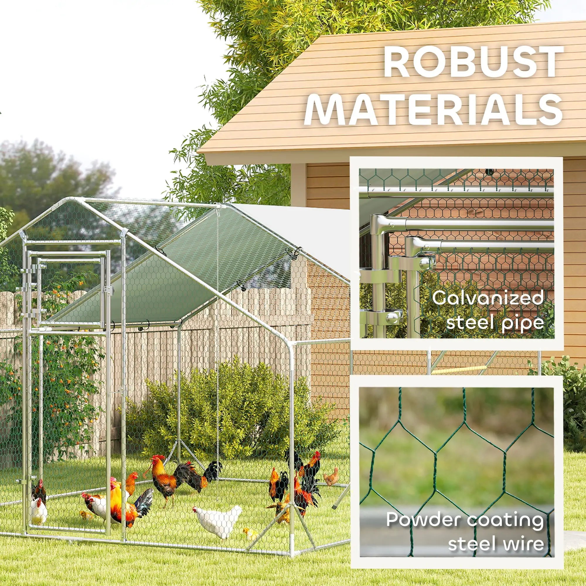Large Metal Chicken Run, Waterproof UV-Resistant Cover, Feeding Door, Hanging Feeder, Perch, 12-18 Chickens Chicken Coops at Gallery Canada